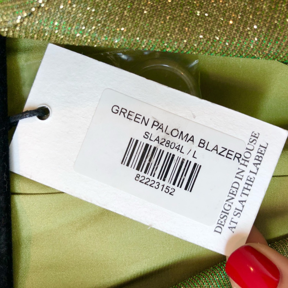 NWT SLA the Label Glitter Green Paloma Blazer Size L - Picture 7 of 8